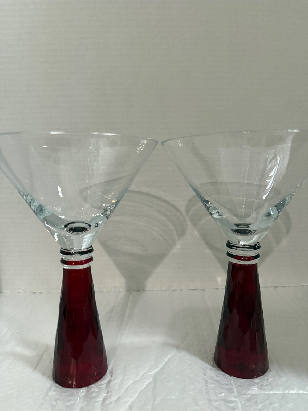 Set of Two Red Stemmed Martini Glasses